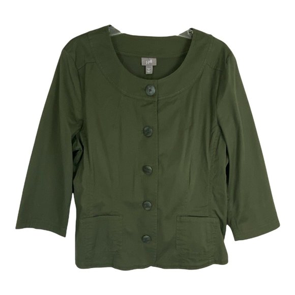 J Jill Womens Jacket Size 16 Green Utility Military Buttons Button Scoop Neck - Picture 6 of 11